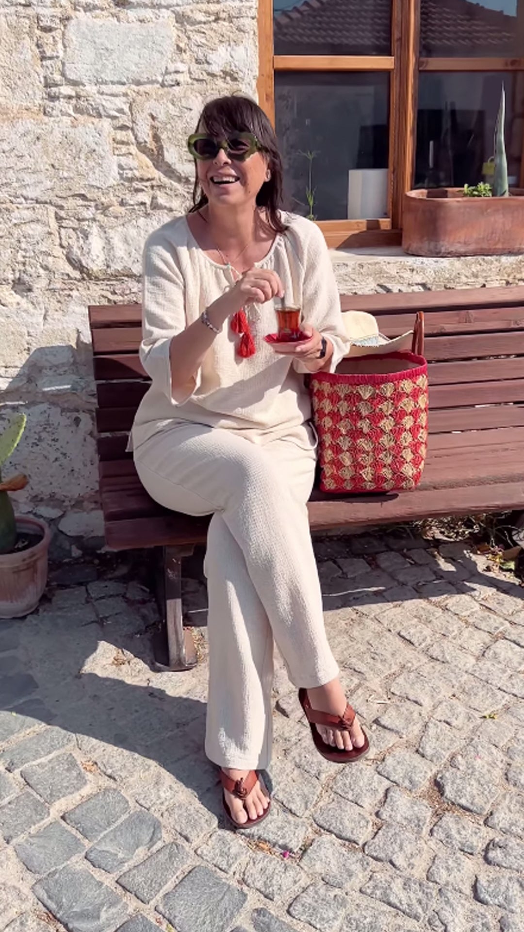 Ekru Gofre Pamuk Alt Üst Takım/with design Ayşegül Erzincanoğlu