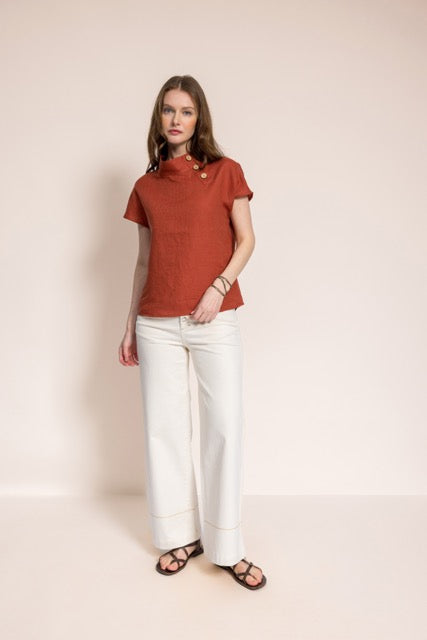 Arıkuşu Tarçın Keten Omuzdan Düğmeli Kadın Bluz