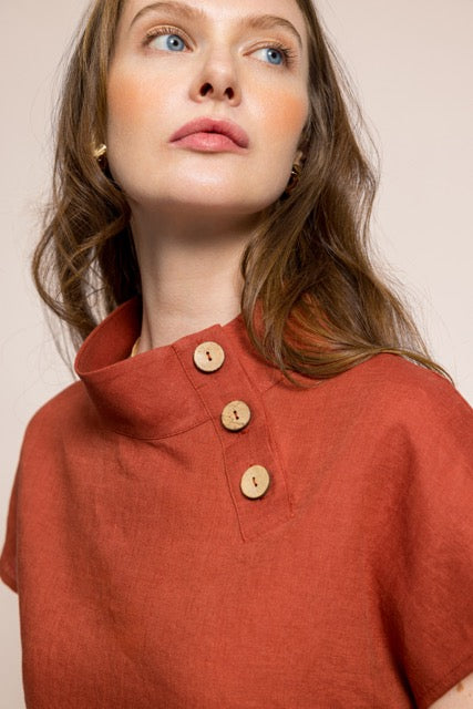 Arıkuşu Tarçın Keten Omuzdan Düğmeli Kadın Bluz