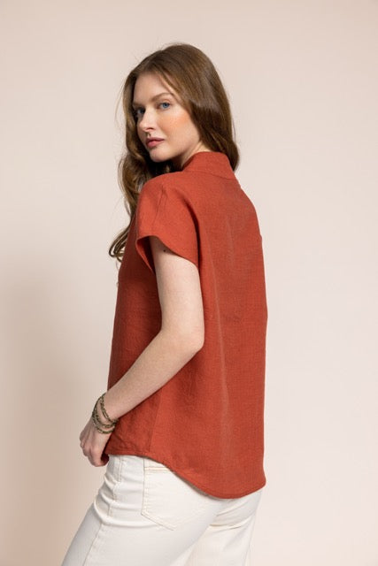 Arıkuşu Tarçın Keten Omuzdan Düğmeli Kadın Bluz