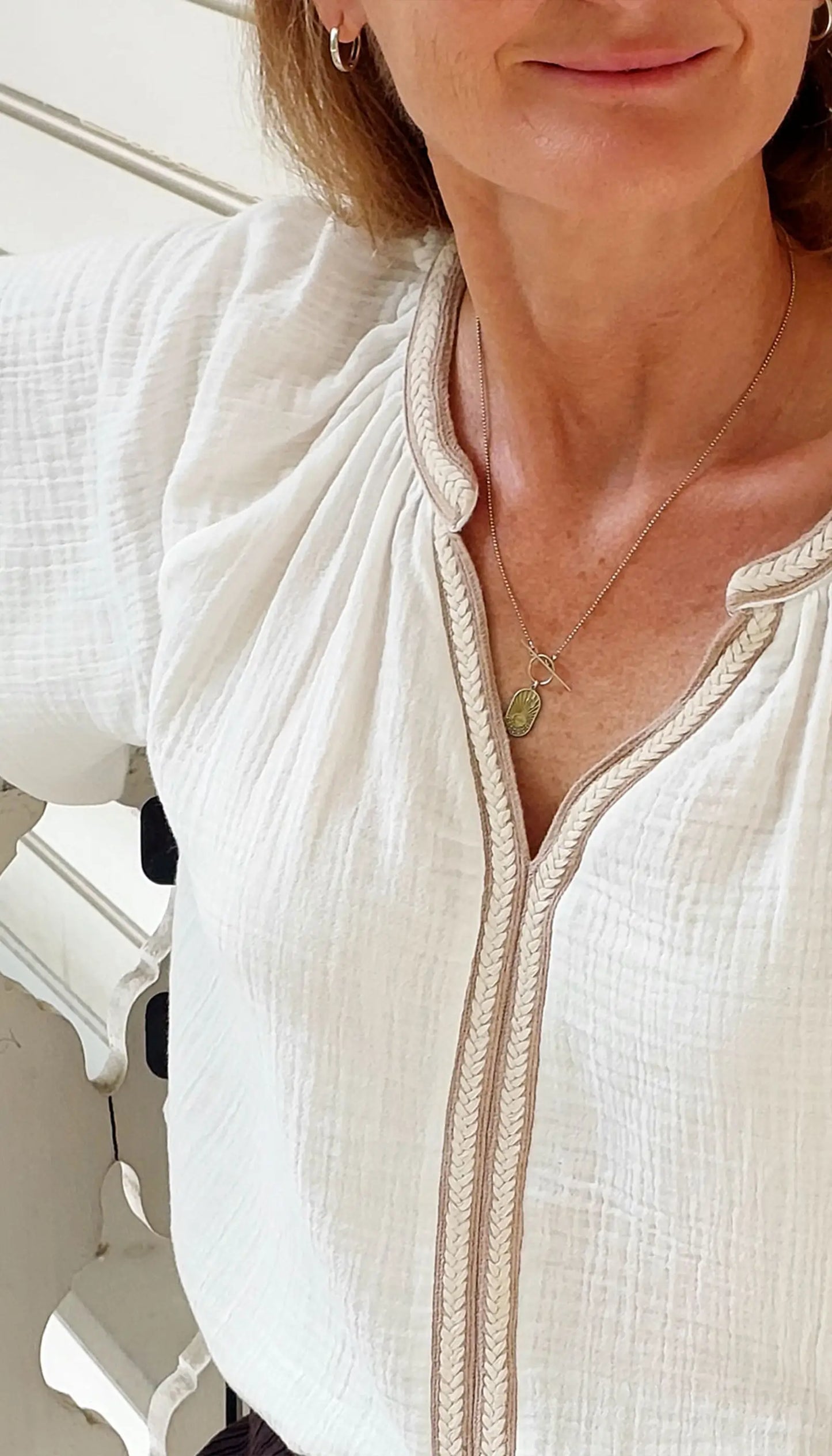 baliksirti seritli yazlik beyaz muslin kadin bluz