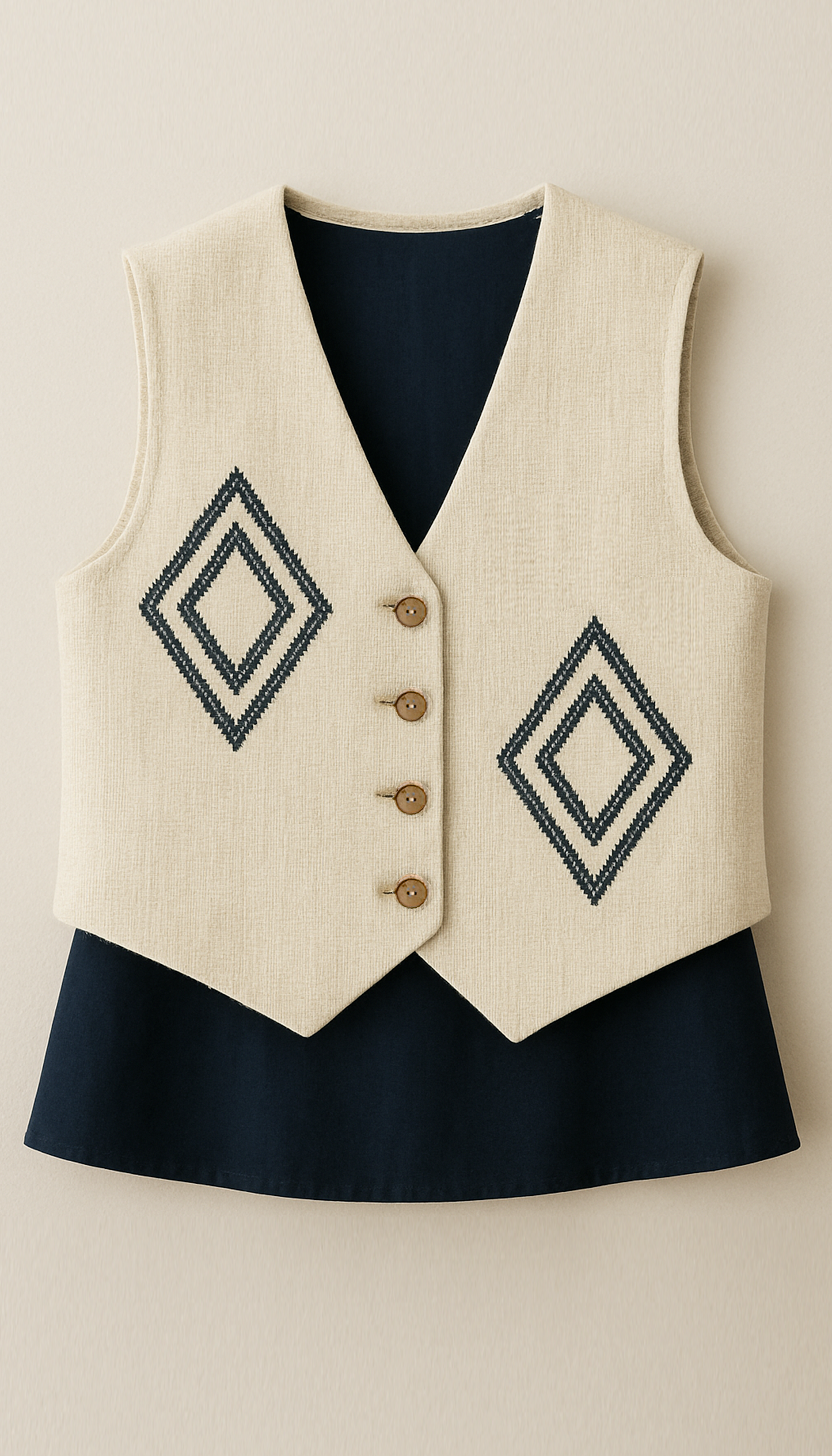 Çalıkuşu El Nakışlı Krem Organik Pamuk Yelek