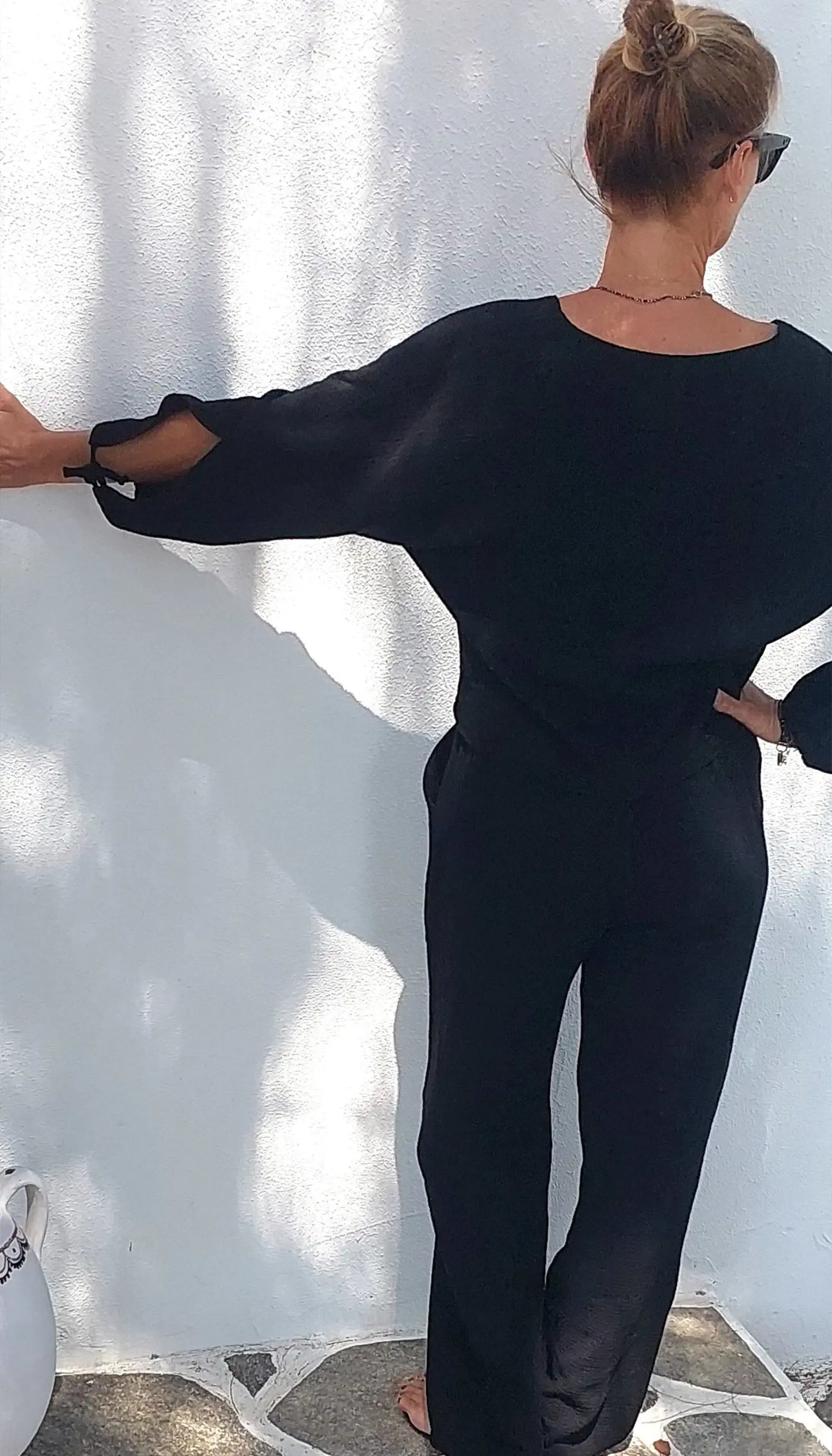 kadin siyah muslin rahat kesim pantolon