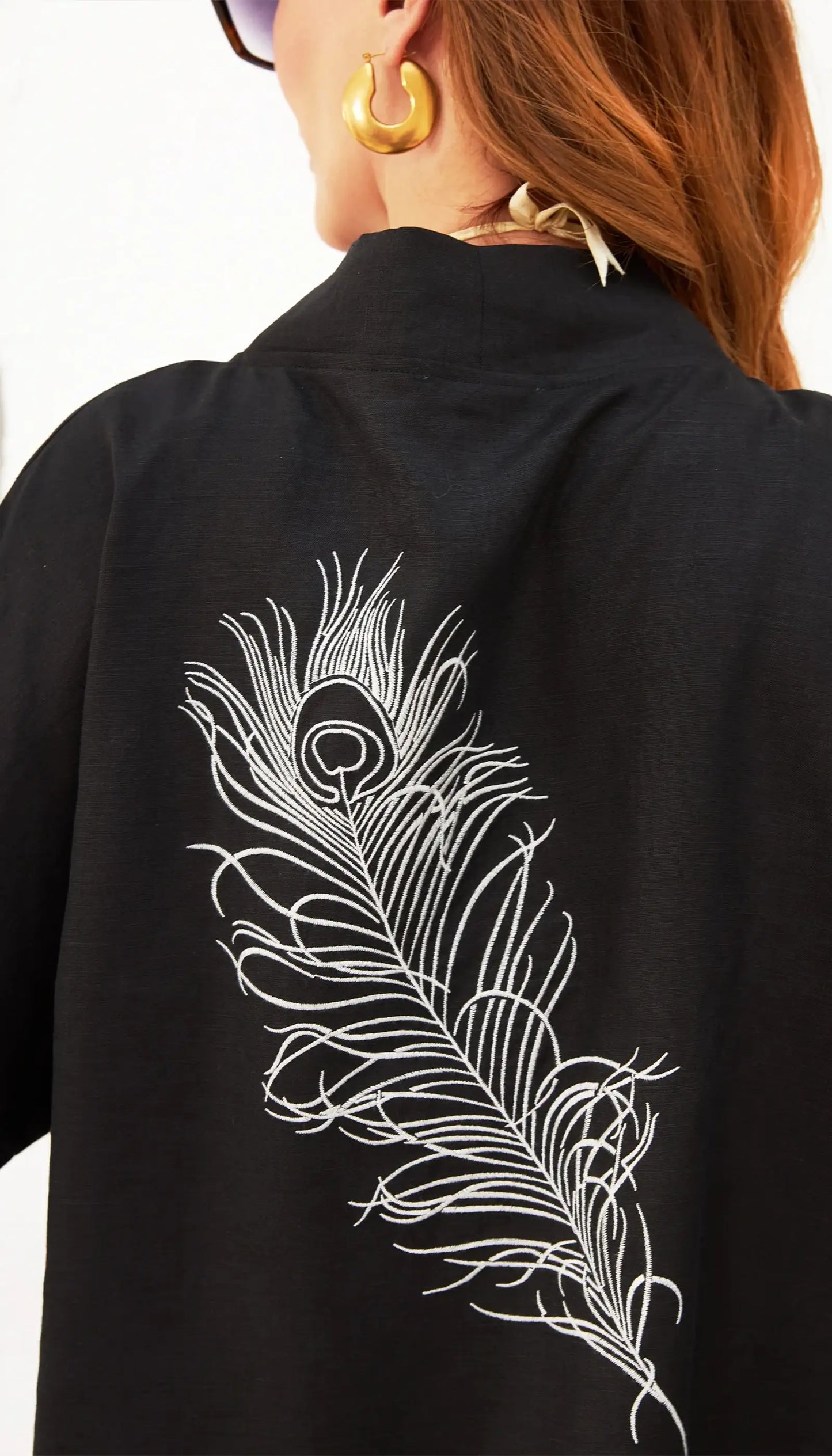 keten kisa siyah kadin islemeli kimono