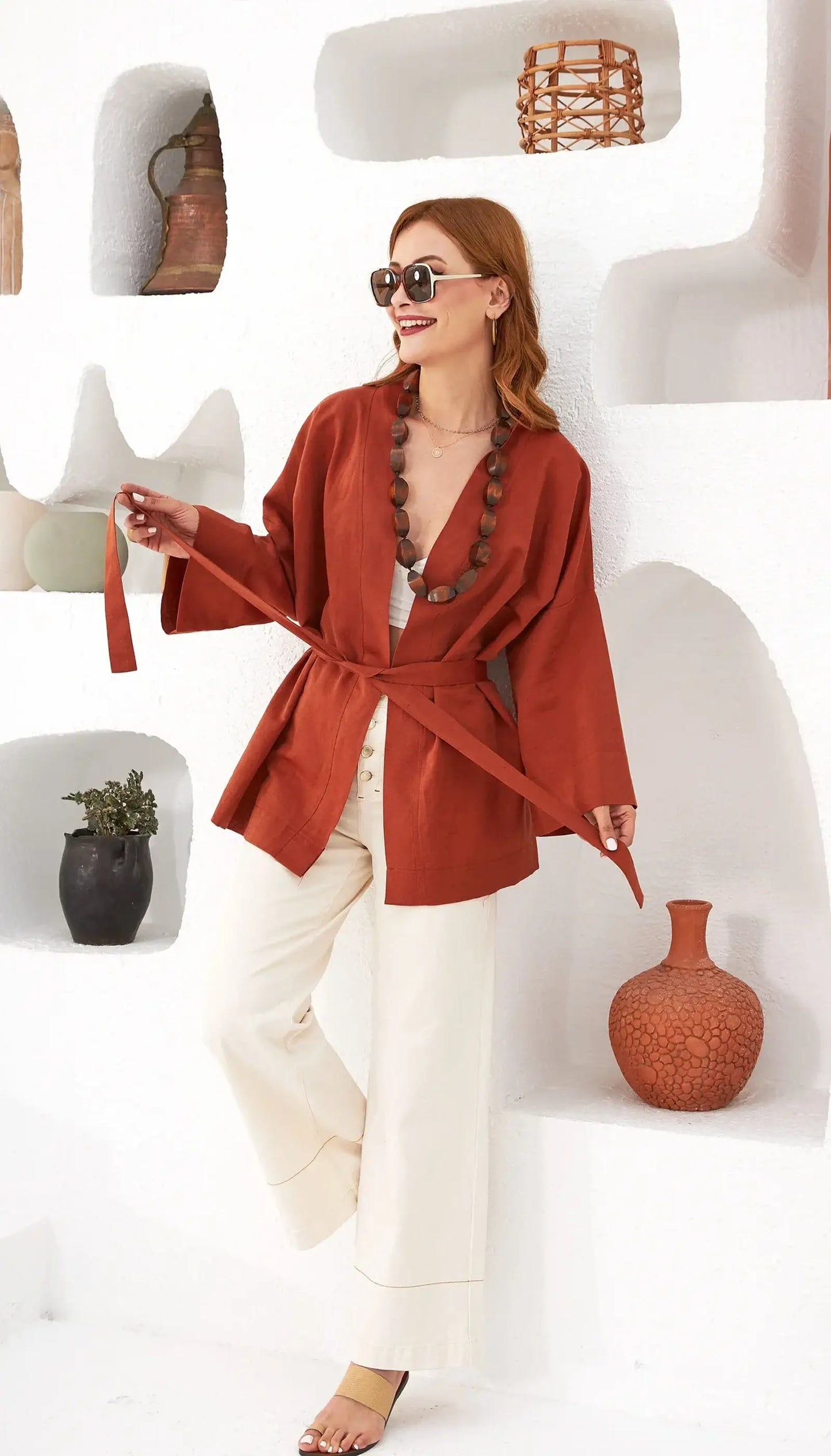 kisa tarcin keten islemeli kadin kimono