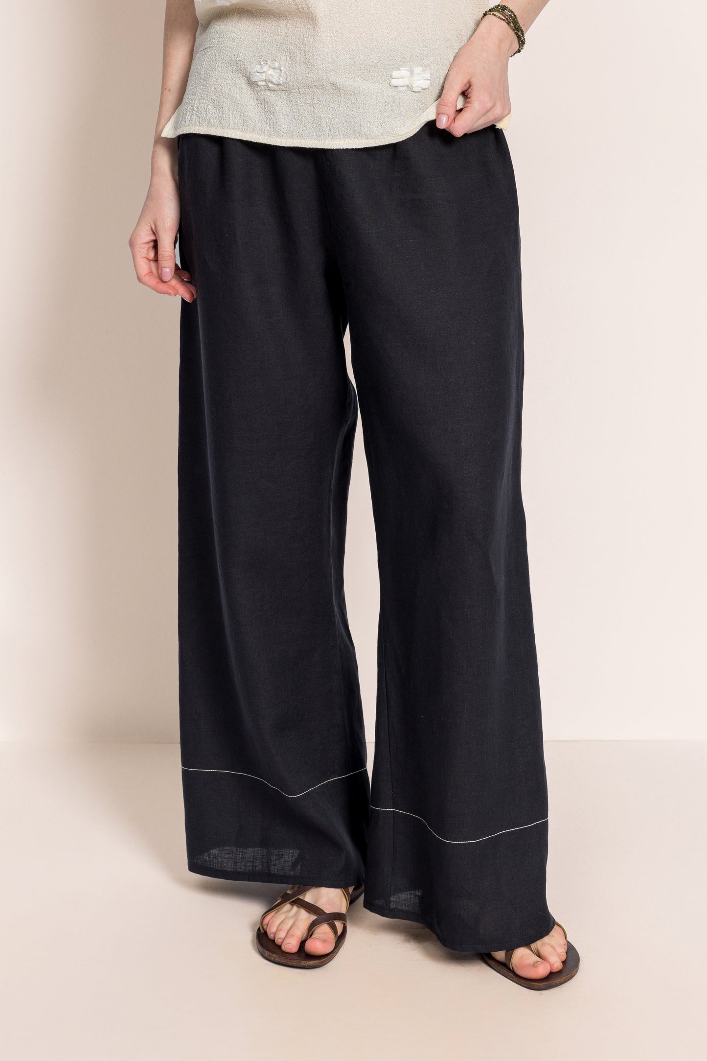 Baykuş Siyah Keten Pantolon