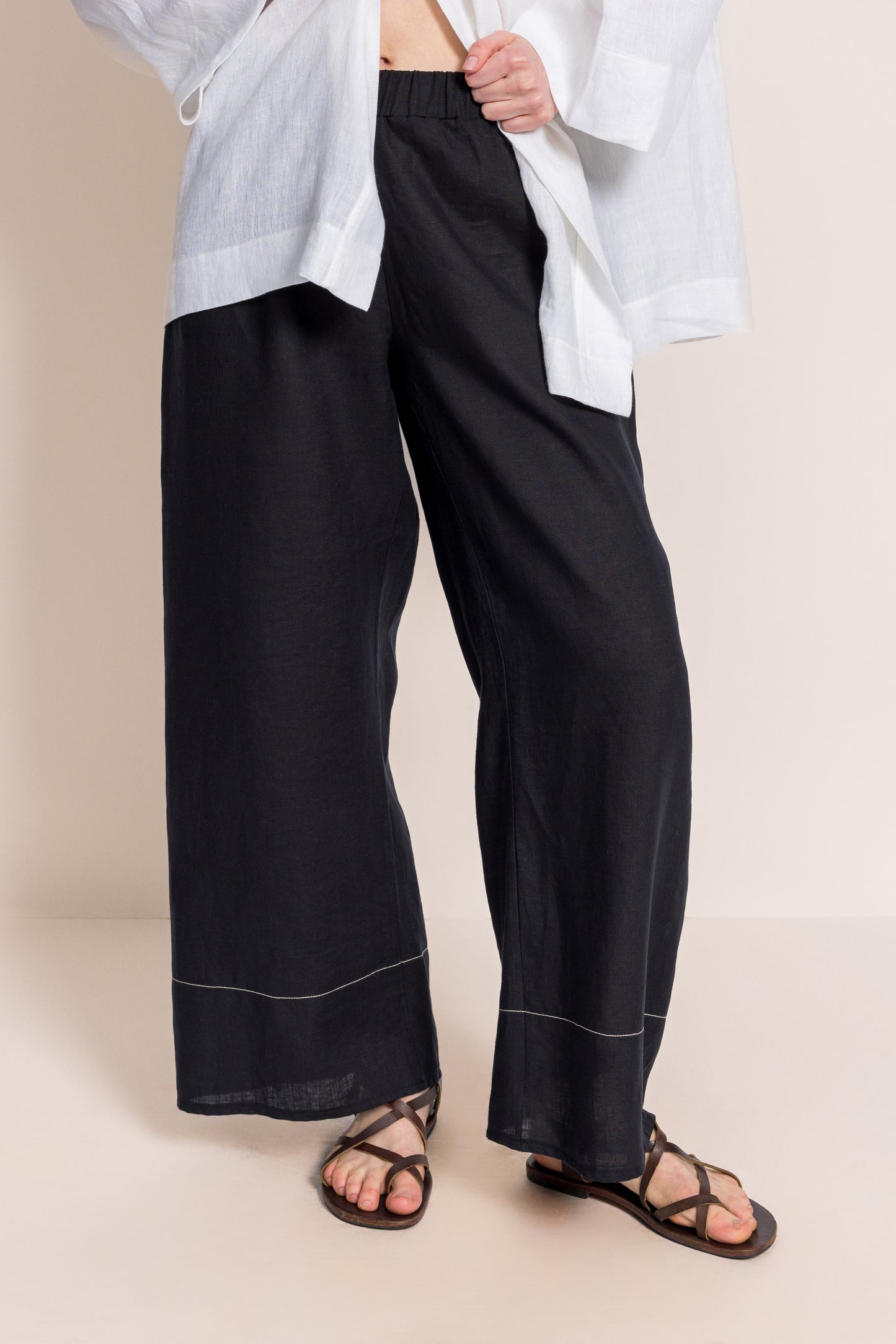 Baykuş Siyah Keten Pantolon