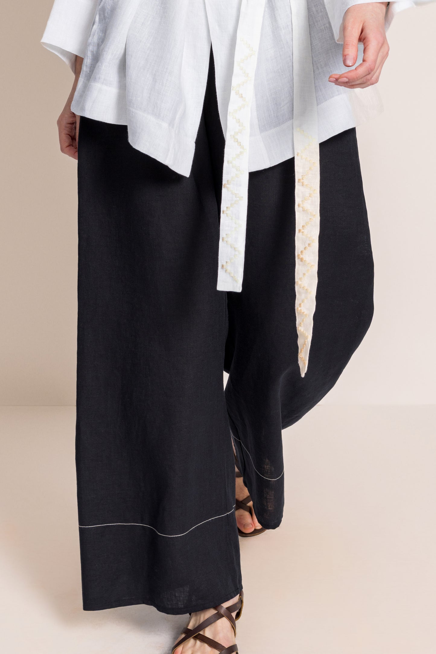 Baykuş Siyah Keten Pantolon