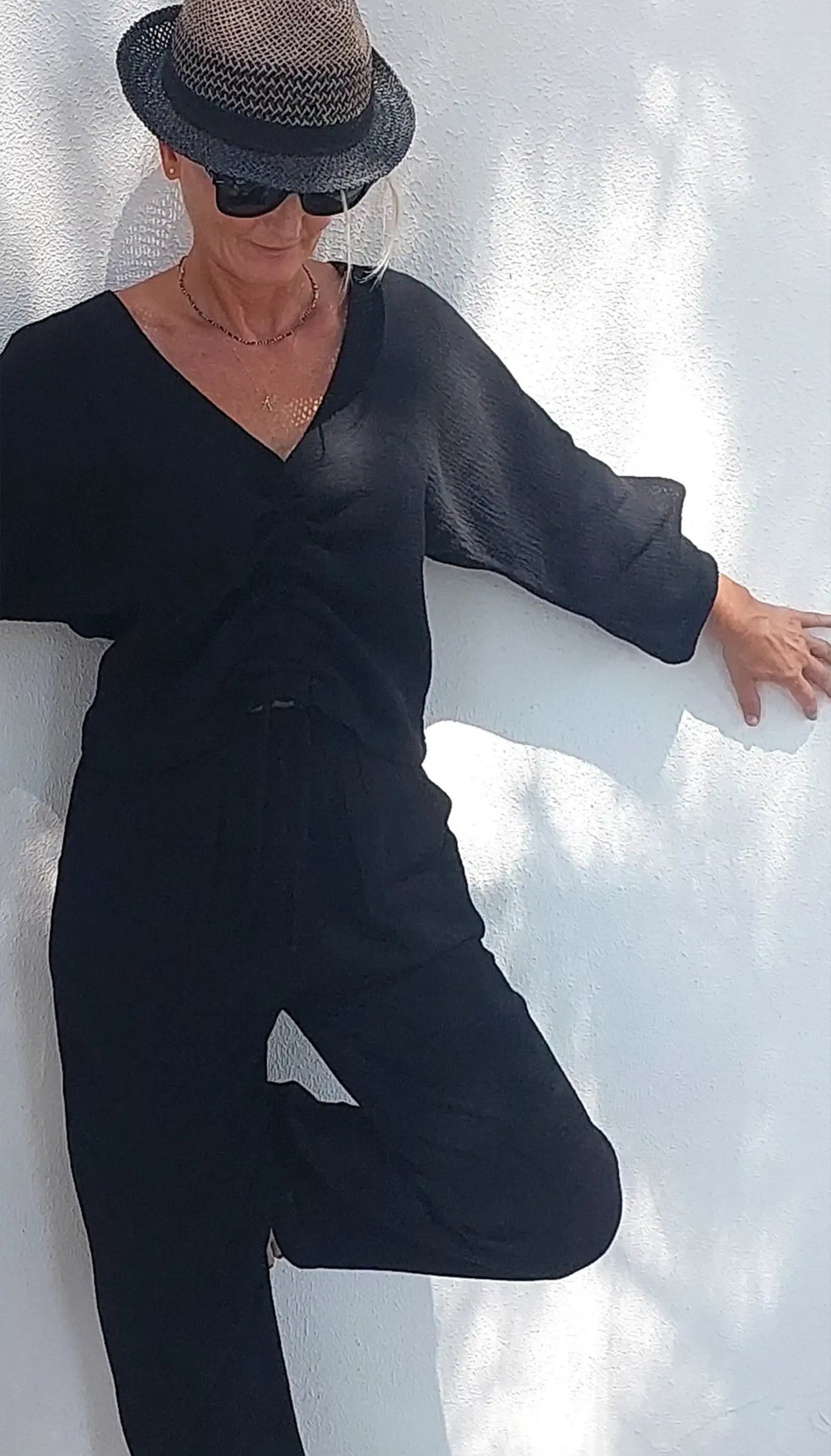 rahat kesim siyah muslin kadin pantolon