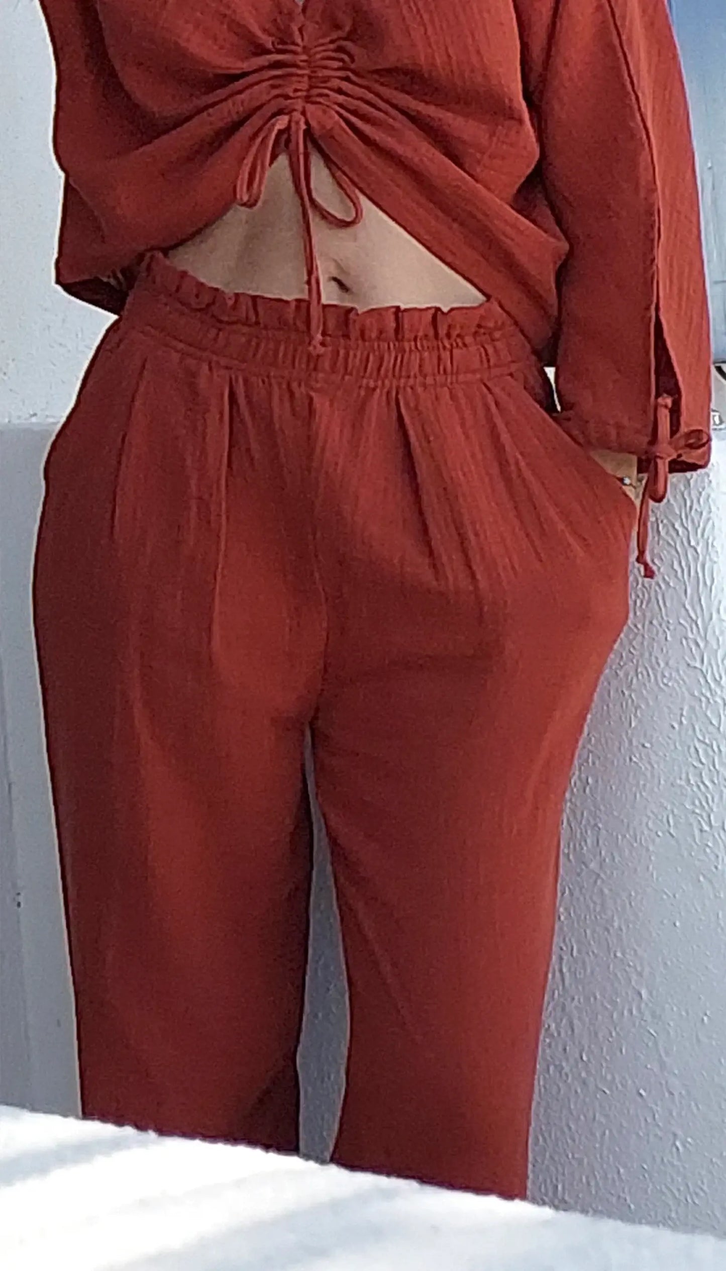 rahat kesim tarcin muslin kadin pantalon