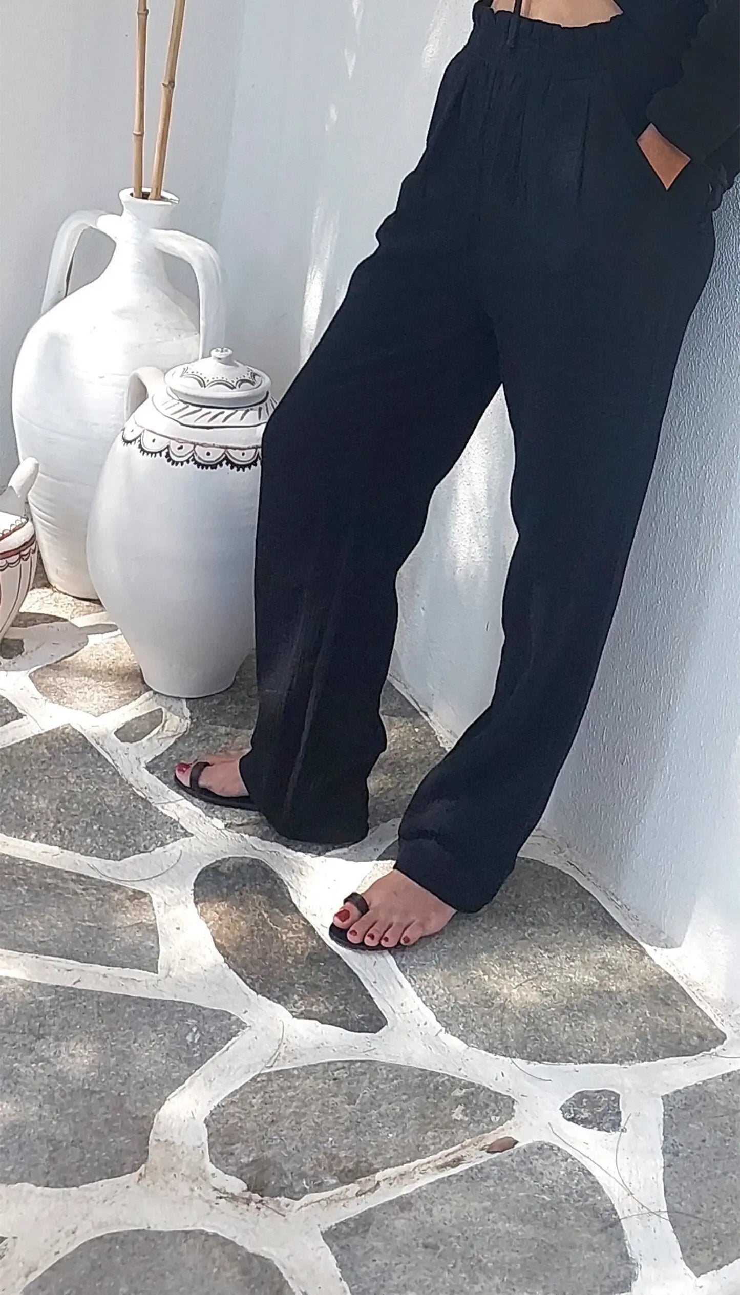 siyah kadin muslin rahat kesim pantolon