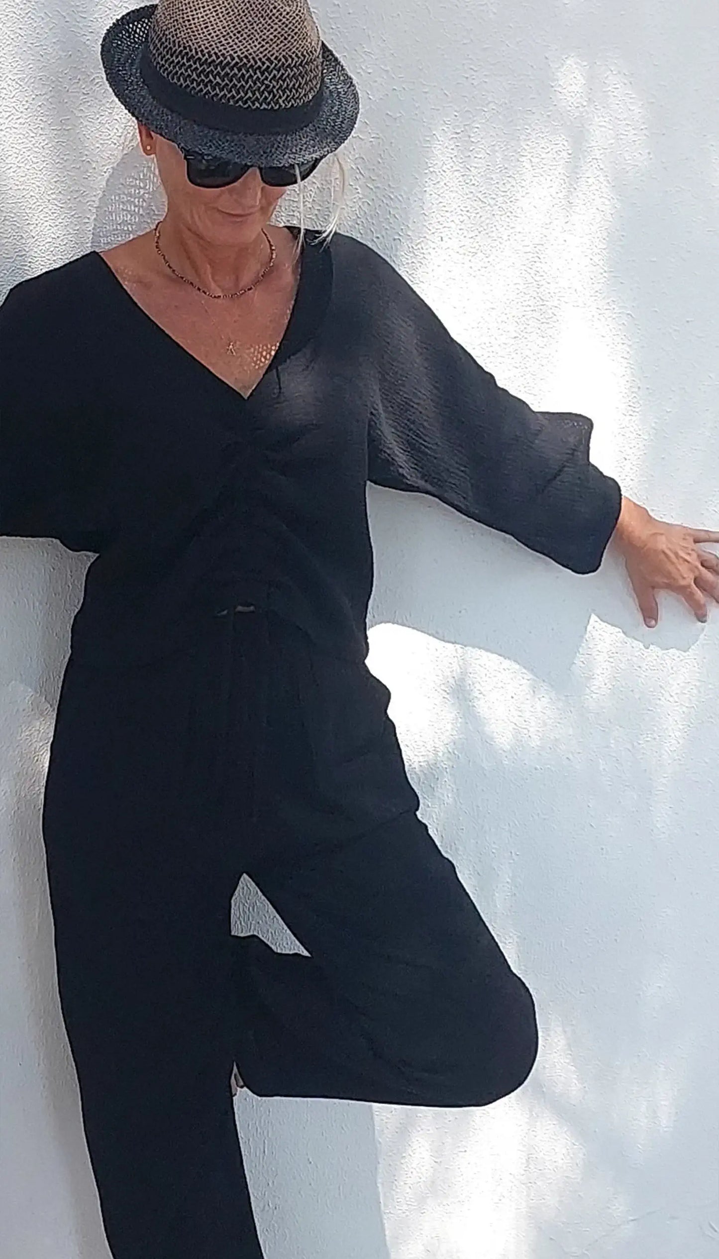 siyah v yaka muslin buzgulu kadin takim