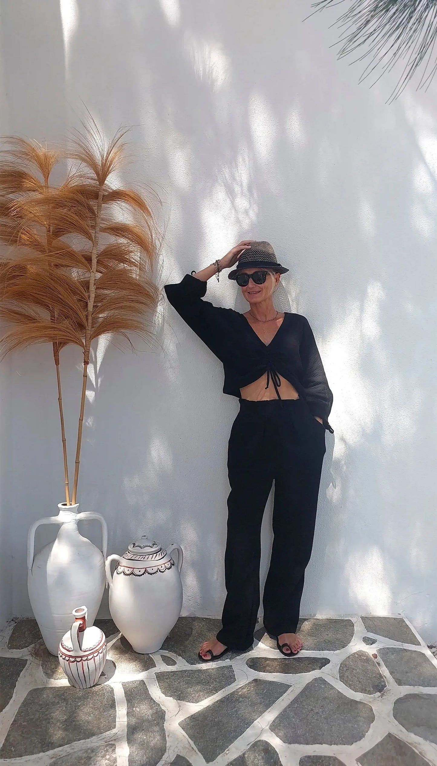 v yaka siyah buzgulu muslin bluz