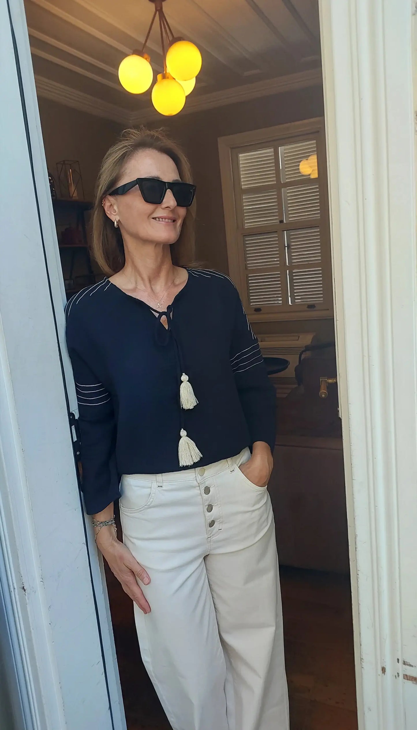 zincir detay siyah muslin omuz bluz